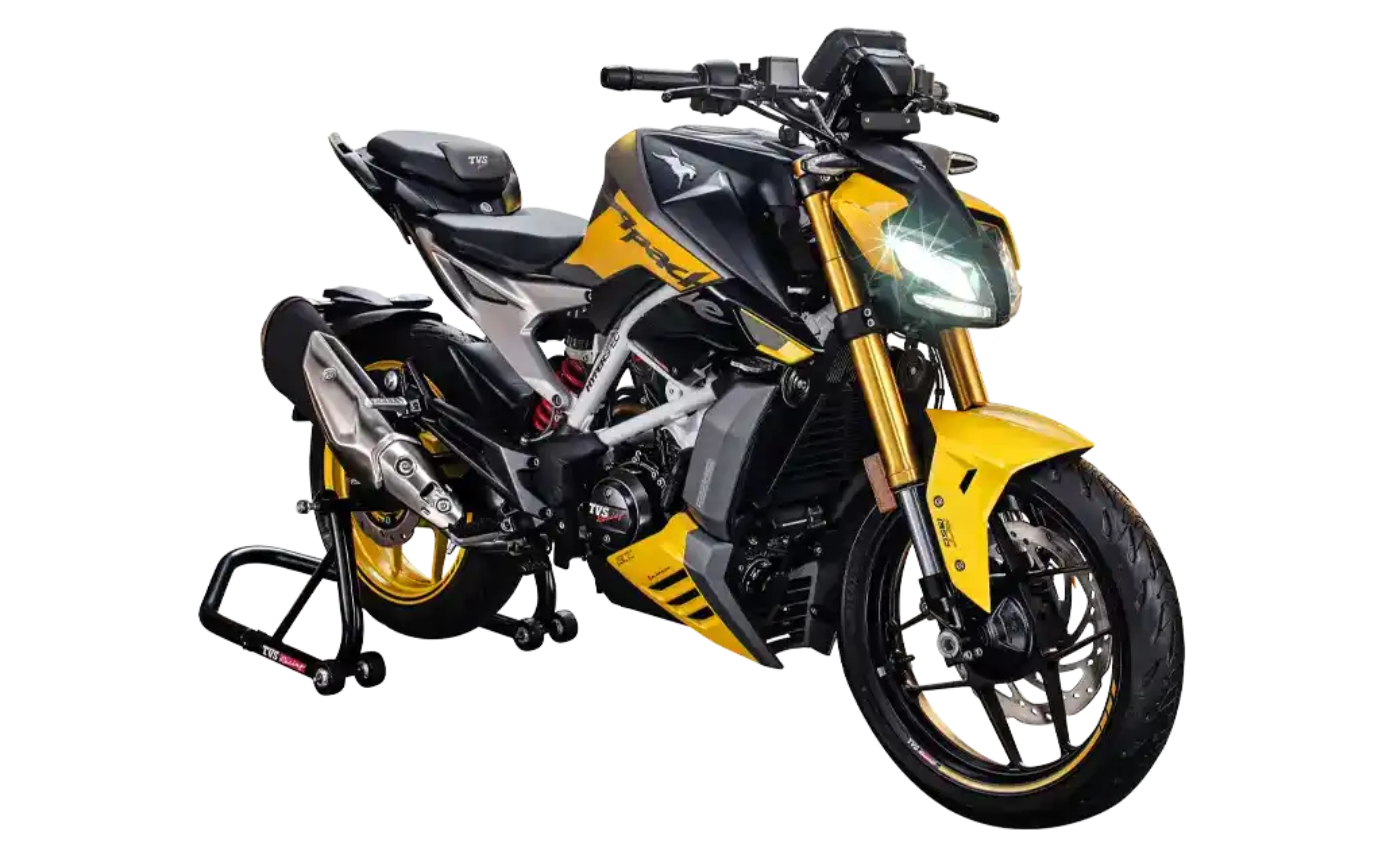 Motocicleta TVS Apache RTR 310 en primer plano galgo Colombia