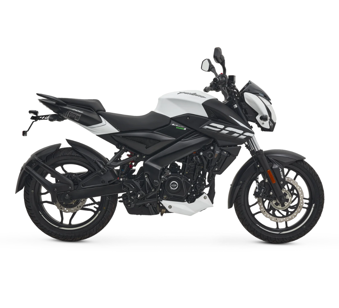 Motocicleta Bajaj Pulsar NS 200 FI en plano lateral galgo Colombia