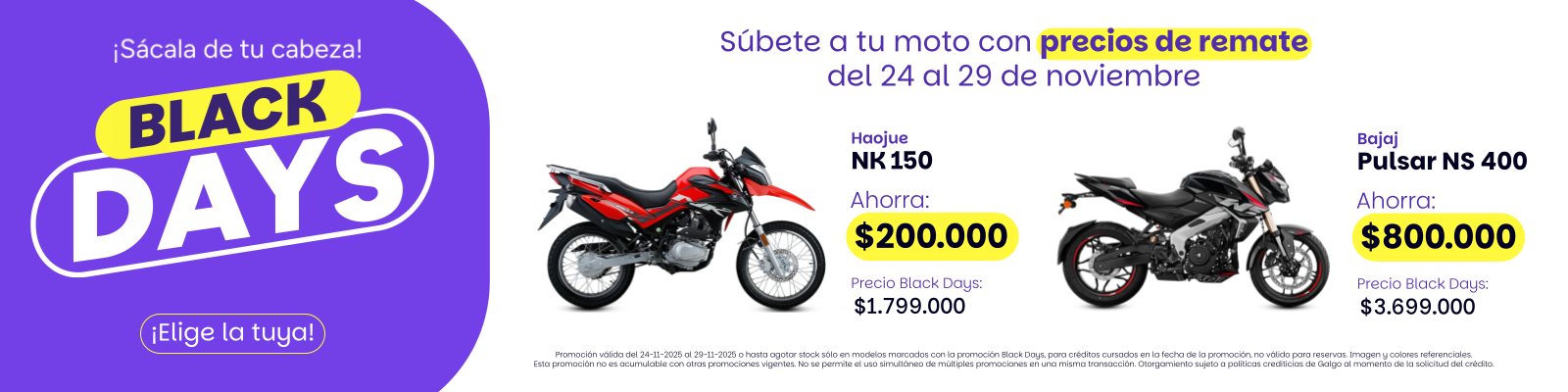La oferta en motos más grande de todos los tiempos, compra en blackfriday modelos con los precios más bajos del mercado en todo chile