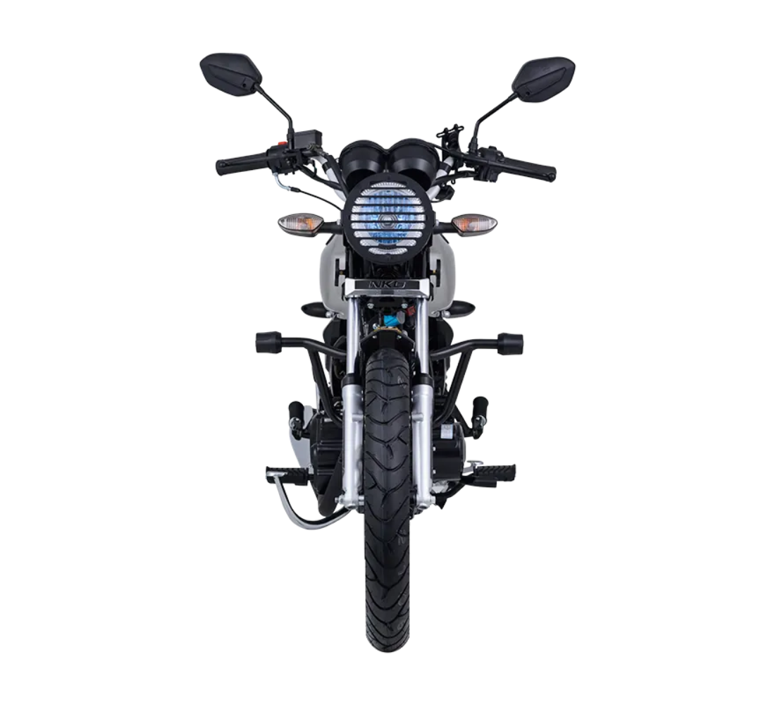 Motocicleta AKT NKD EX75 en plano frontal galgo Colombia