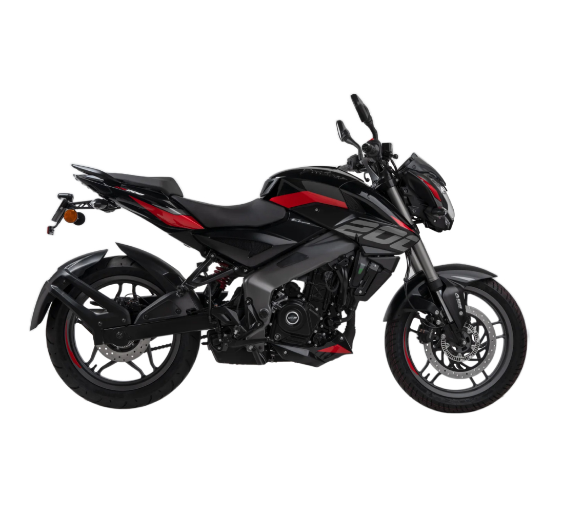 Motocicleta Bajaj Pulsar 200 NS FI UG en plano lateral galgo Colombia