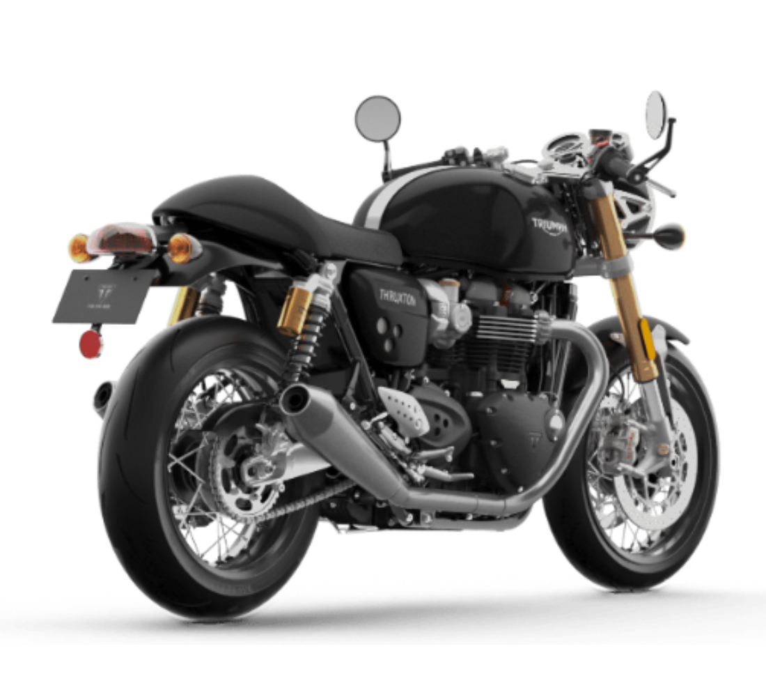 Motocicleta Triumph Thruxton RS en plano diagonal galgo México