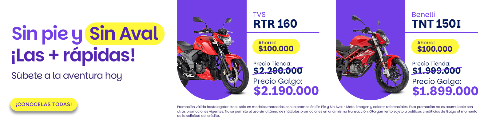 Promoción especial en motos para segmentos de delivery, oficinista y recreación. La mejor oferta en motos sin pie y sin aval, accesibilidad para todos.