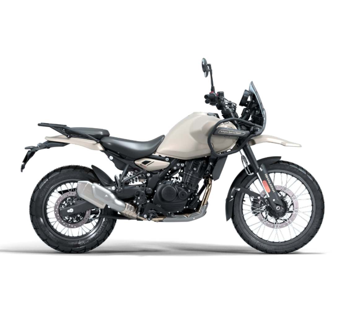 Motocicleta Royal Enfield Himalayan 450 en plano lateral galgo Colombia