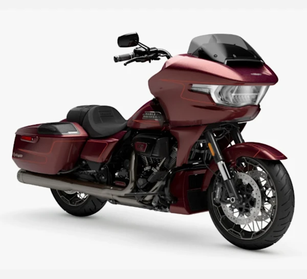 Motocicleta Harley Davidson CVO Road Glide en primer plano galgo Mexico