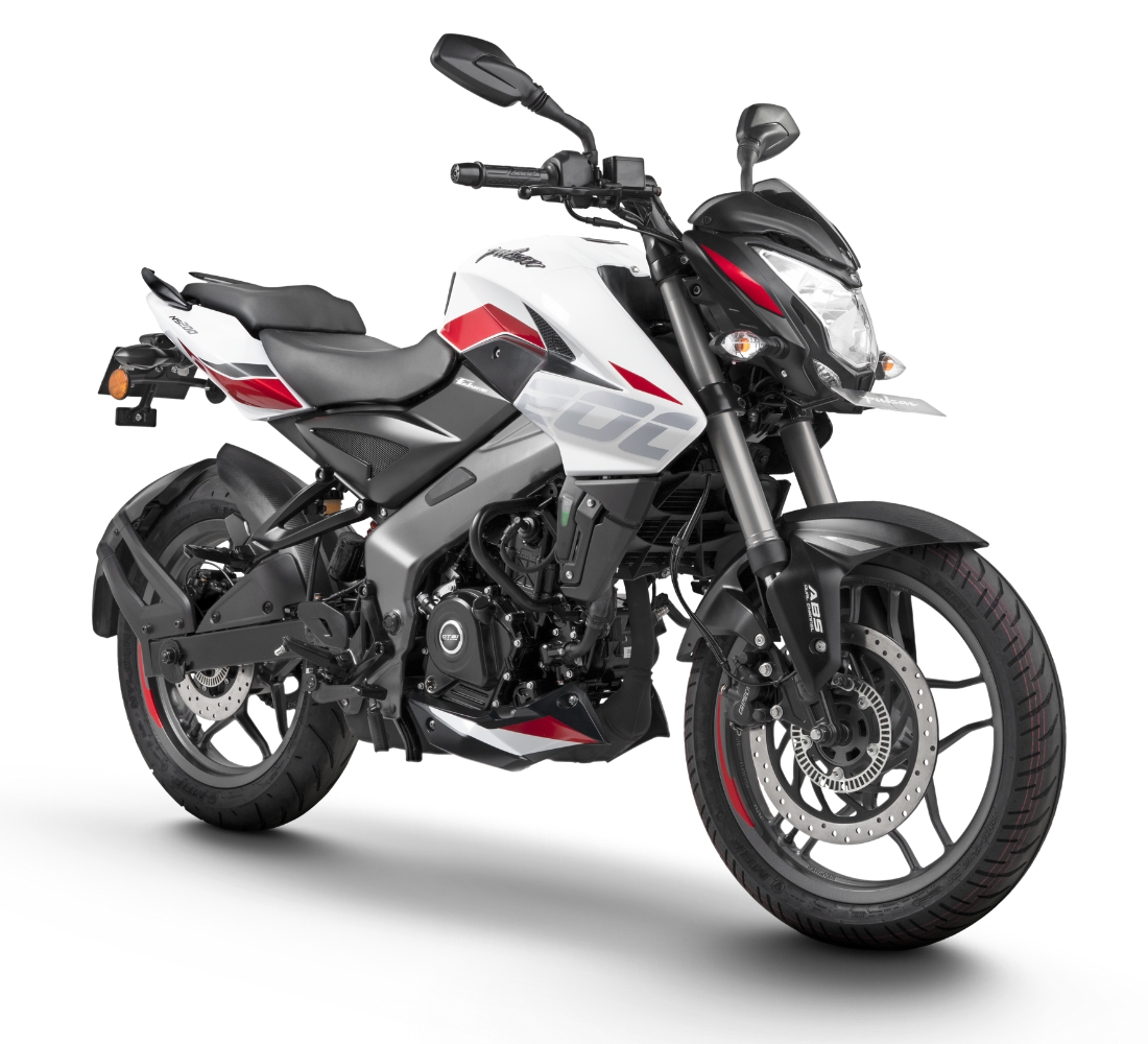 Motocicleta Bajaj Pulsar NS 200 TD ABS UG en primer plano galgo Perú