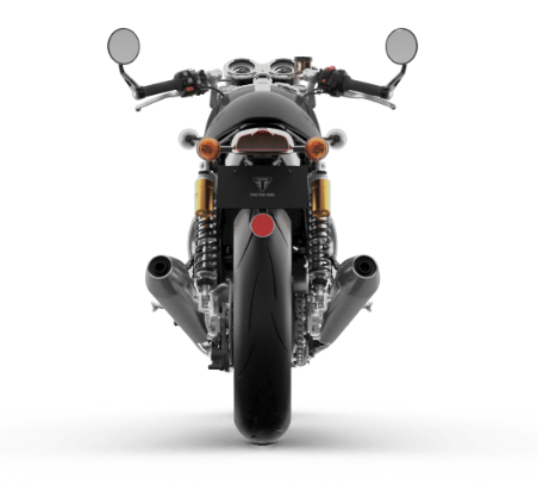 Motocicleta Triumph Thruxton RS en plano trasero galgo México