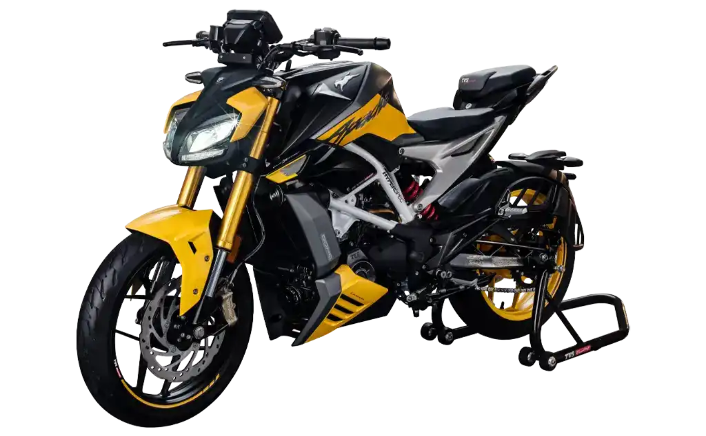 Motocicleta TVS Apache RTR 310 en plano diagonal galgo Colombia