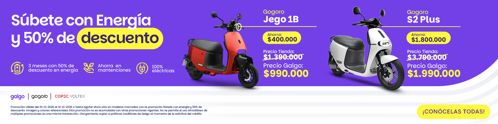 La suite de Gogoro y copec voltex ahora vienen con 3 meses de descuento del 50% en energía, precios y descuentos insuperables.
