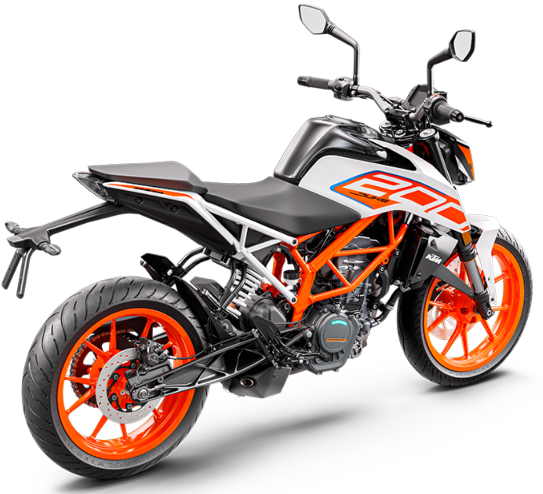 Motocicleta KTM 200 Duke Gen2 en plano diagonal galgo Colombia