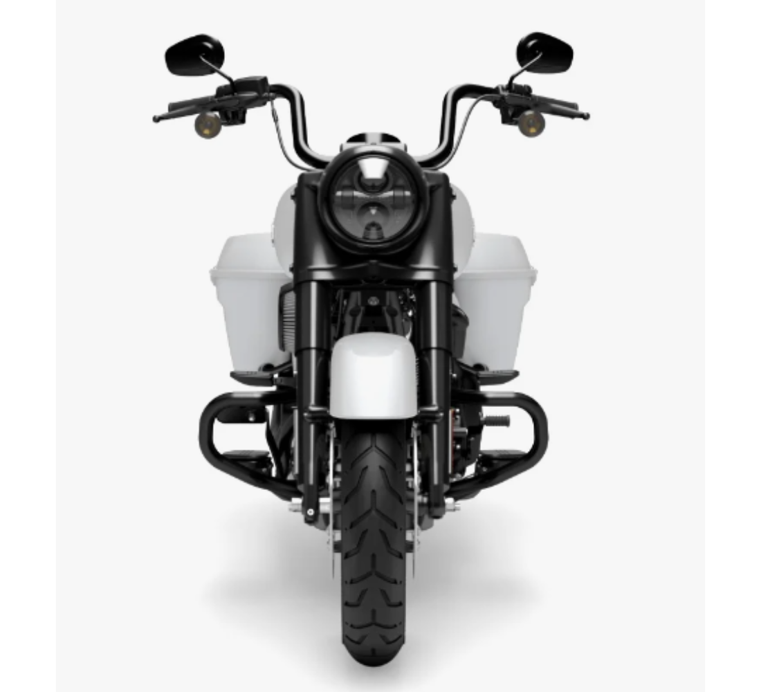 Motocicleta Harley Davidson Road King Special en plano frontal galgo México