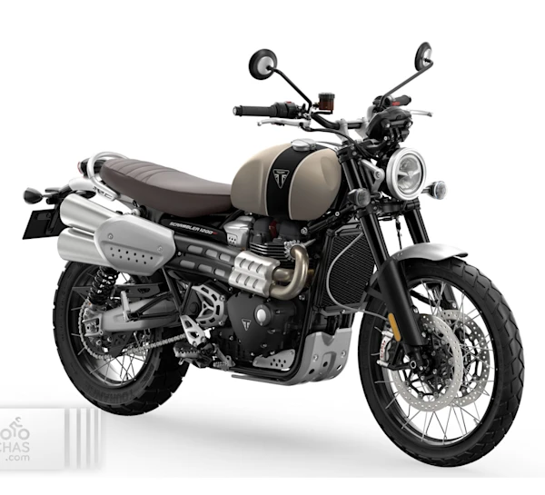 Motocicleta Triumph Scrambler 1200 XC en primer plano galgo México