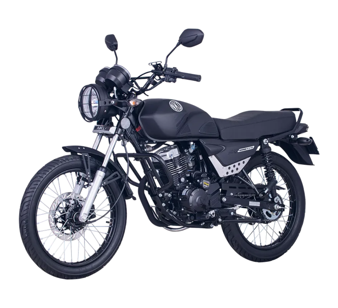 Motocicleta AKT NKD EX74 en plano diagonal galgo Colombia
