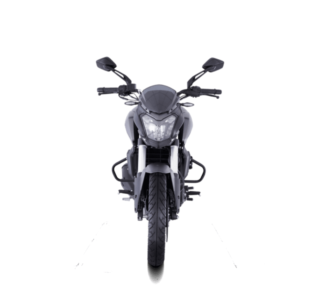 Motocicleta Bajaj Dominar 250 en plano frontal galgo Colombia