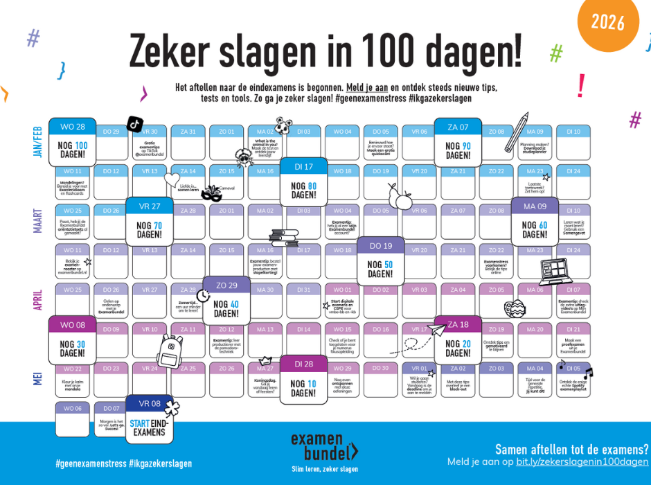 Poster van zeker slagen in 100 dagen kalender 2026