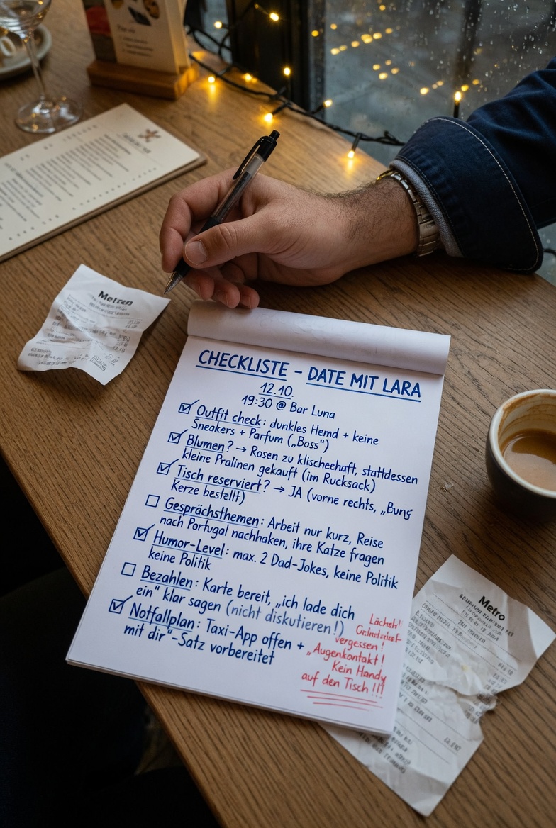 unternehmer macht eine checkliste für sein date