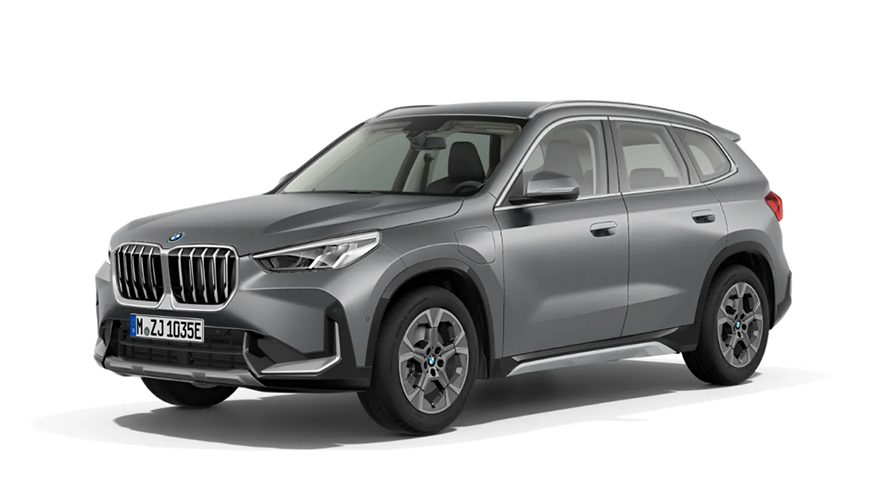 Grey BMW X1 car viewed from the front-left angle.