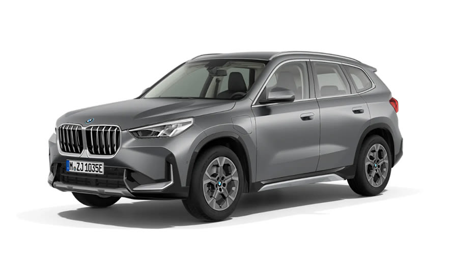 Grey BMW X1 car viewed from the front-left angle.