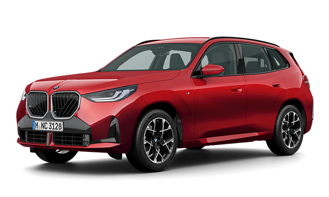Red BMW X3 Plug-in hybrid, shown from a front-left angle.
