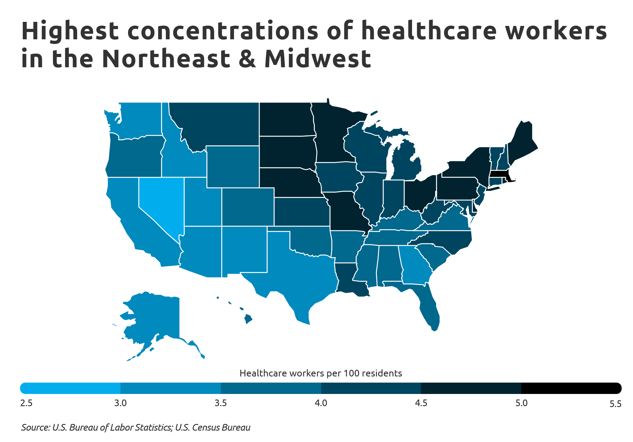 Chart of states with the most healthcare workers