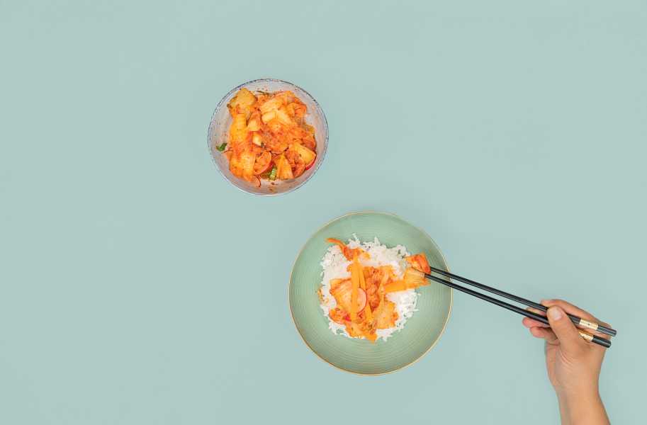 homemade kimchi and rice