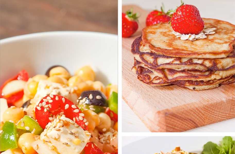 Three quick recipes, pancakes, salad 