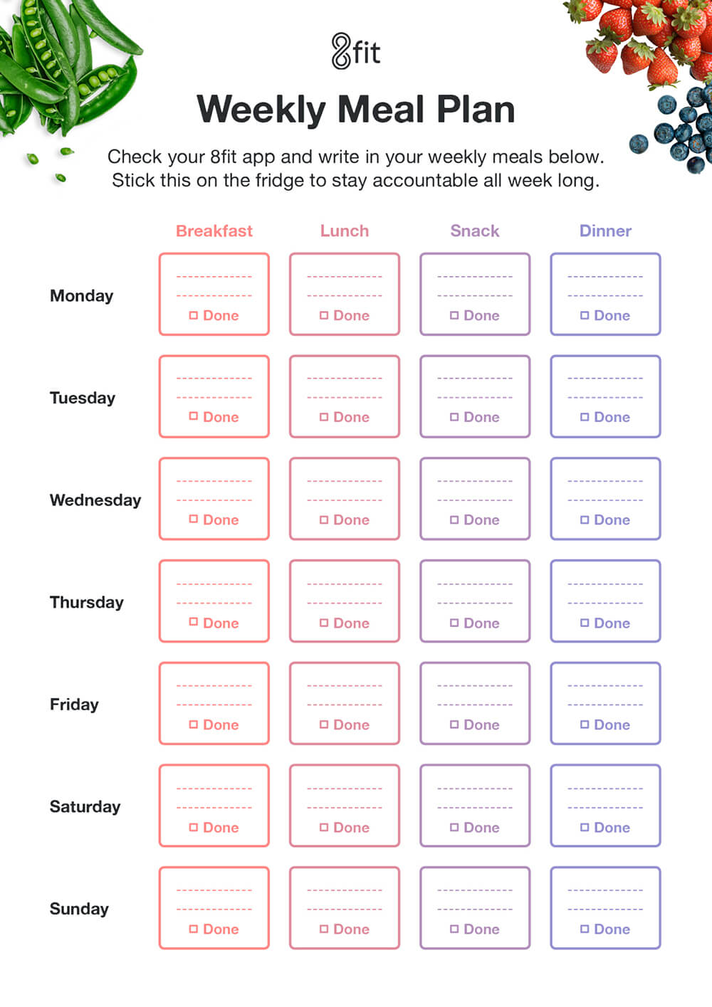 Printable Weekly Meal Planner Template and Grocery List  21fit Within 7 Day Menu Planner Template
