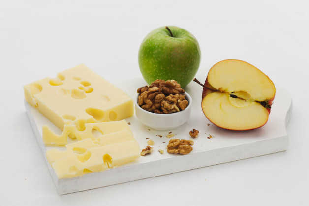 cheese, nuts and apples