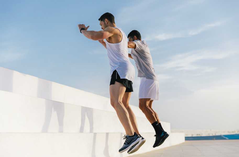Two men jumping, male, man, Tenerife, stock, exercise, train, work out