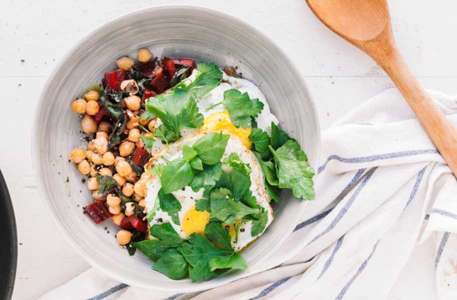 chickpea and chard hash egg