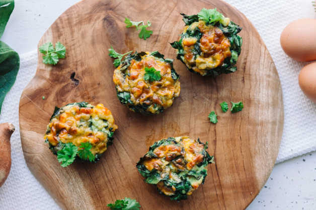 Mini sweet potato and spinach frittata, overhead view