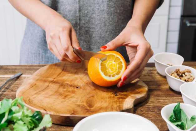 orange walnut and cottage cheese salad peel slice chop