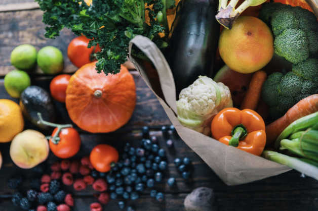 Fruit and vegetables in paper bag 