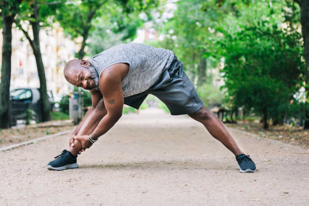 david outside stretching walking