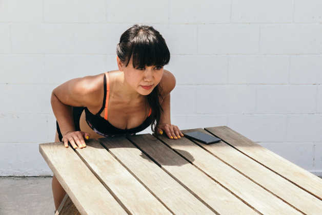 Marife, female, push-up, picnic table 