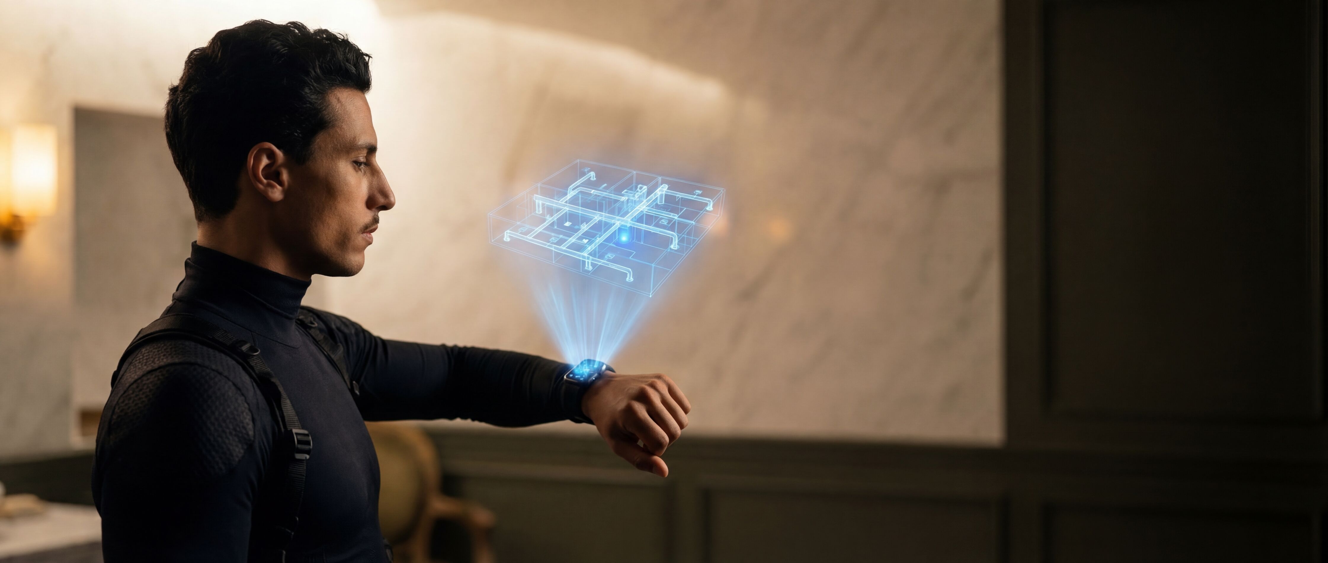 A detailed blue 3D hologram