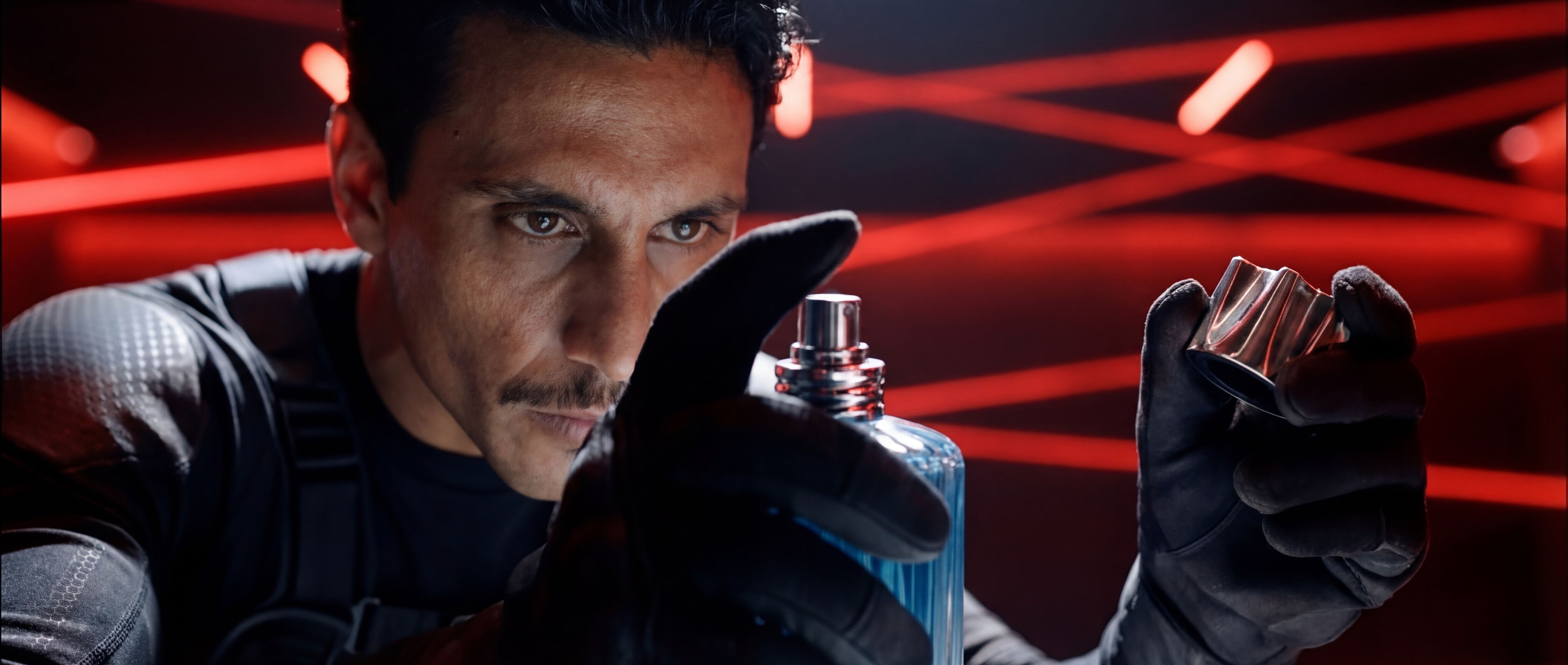 spy holding flacon in his hand