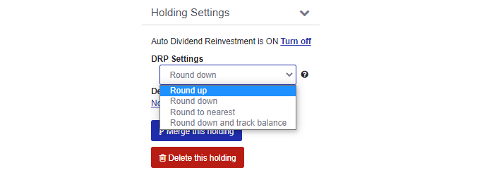 Sharesight track your dividend investment plan residual balances