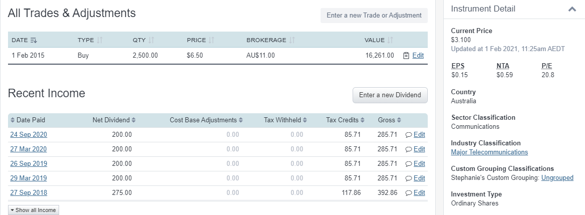 Dividends paid Sharesight 1