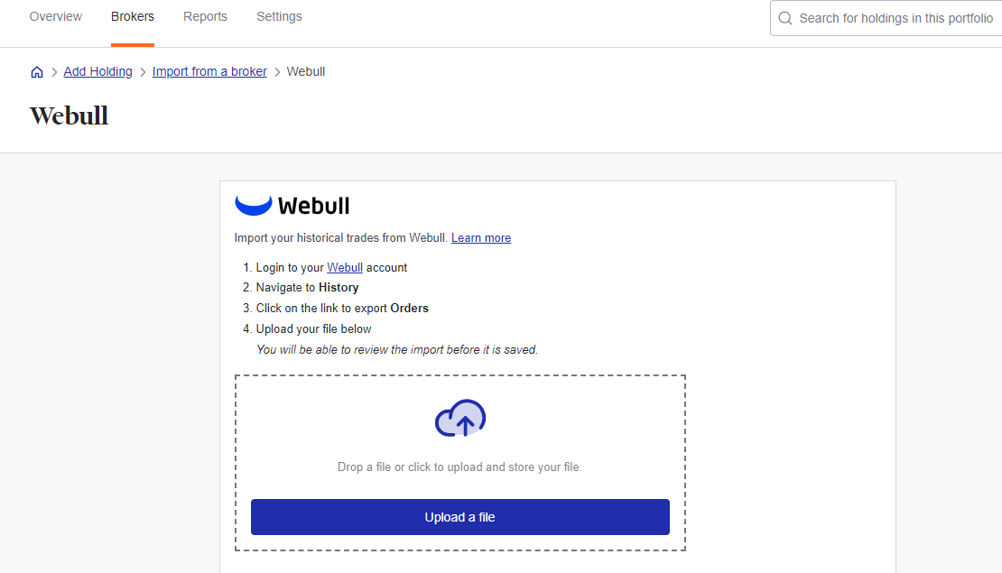Import historical trades from Webull to Sharesight
