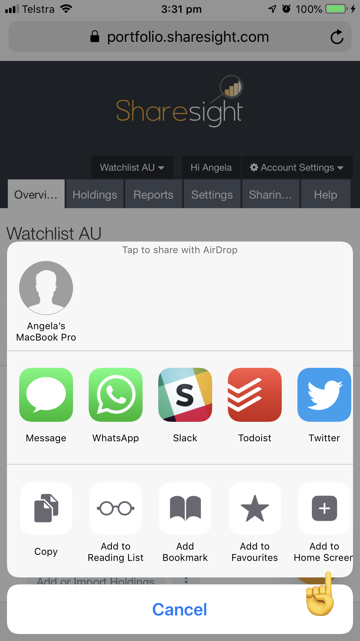 iOS share tracker