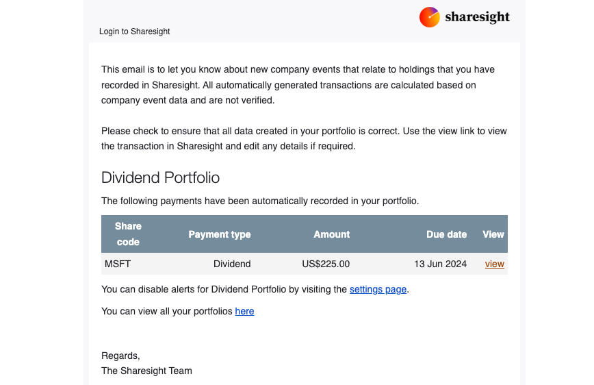 Sharesight weekly portfolio summary 3