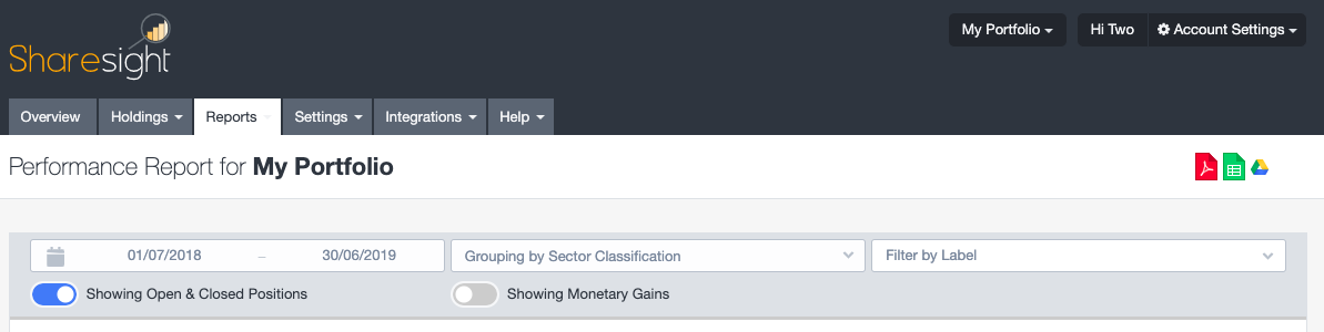 Export Sharesight reports