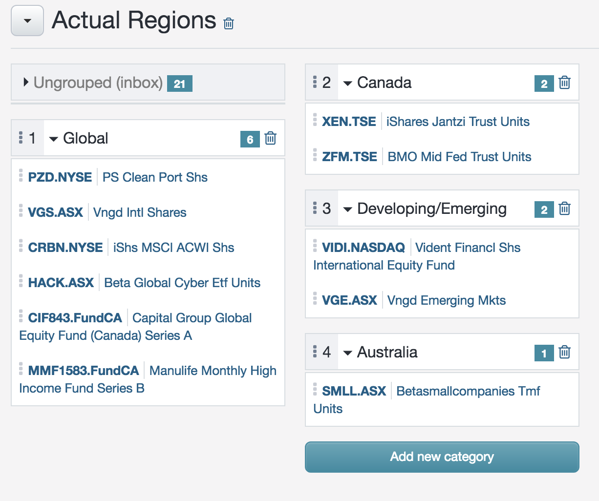 screenshot - sharesight Custom Groups