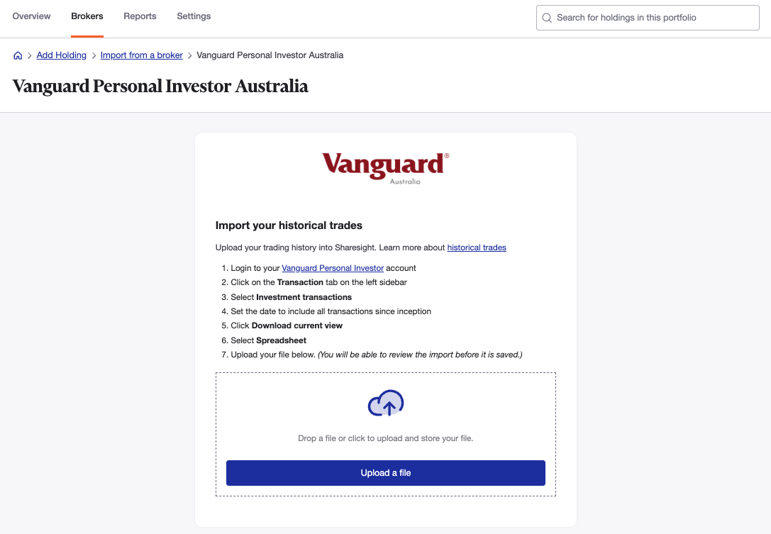 Import Vanguard Australia trades to Sharesight