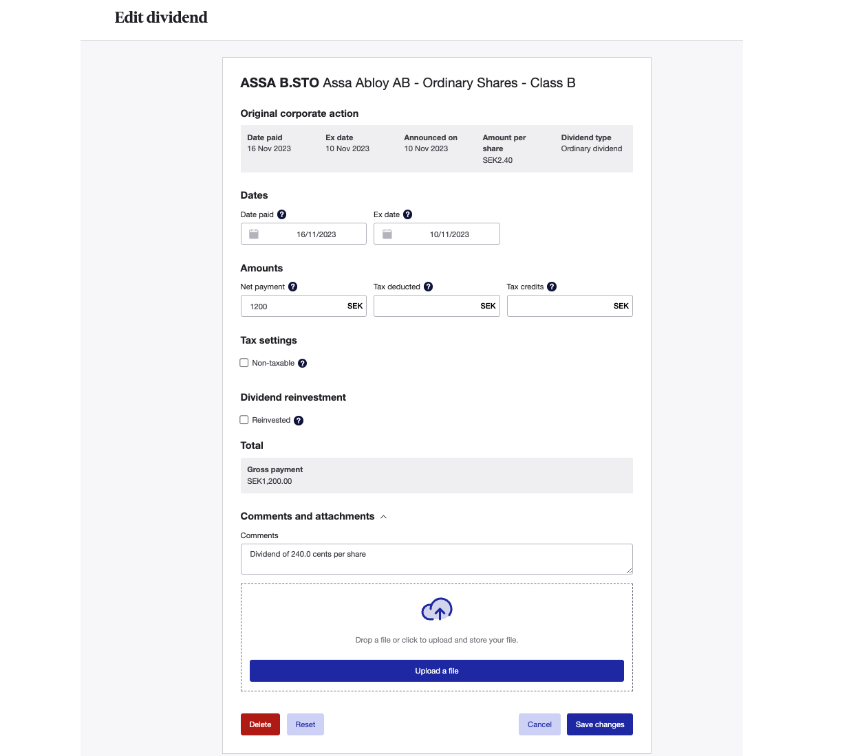 Sharesight edit dividend payout2