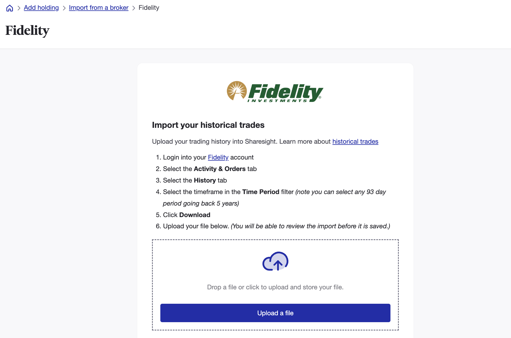 Track Fidelity Investments with Sharesight_Import spreadsheet