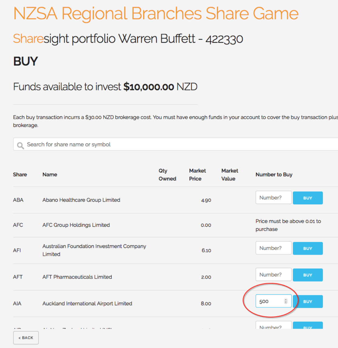 NZSA Share Game 2019 - 2