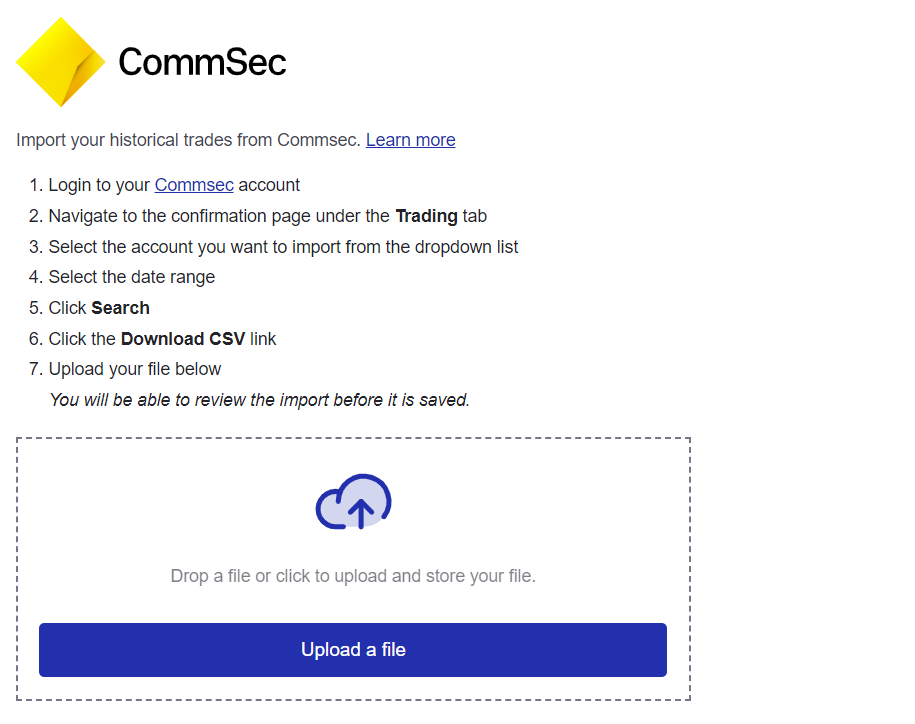 Import spreadsheet of trades from CommSec