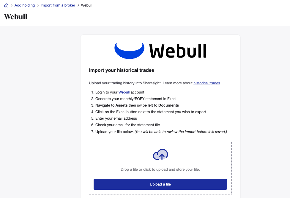 Webull Sharesight trade confirmations